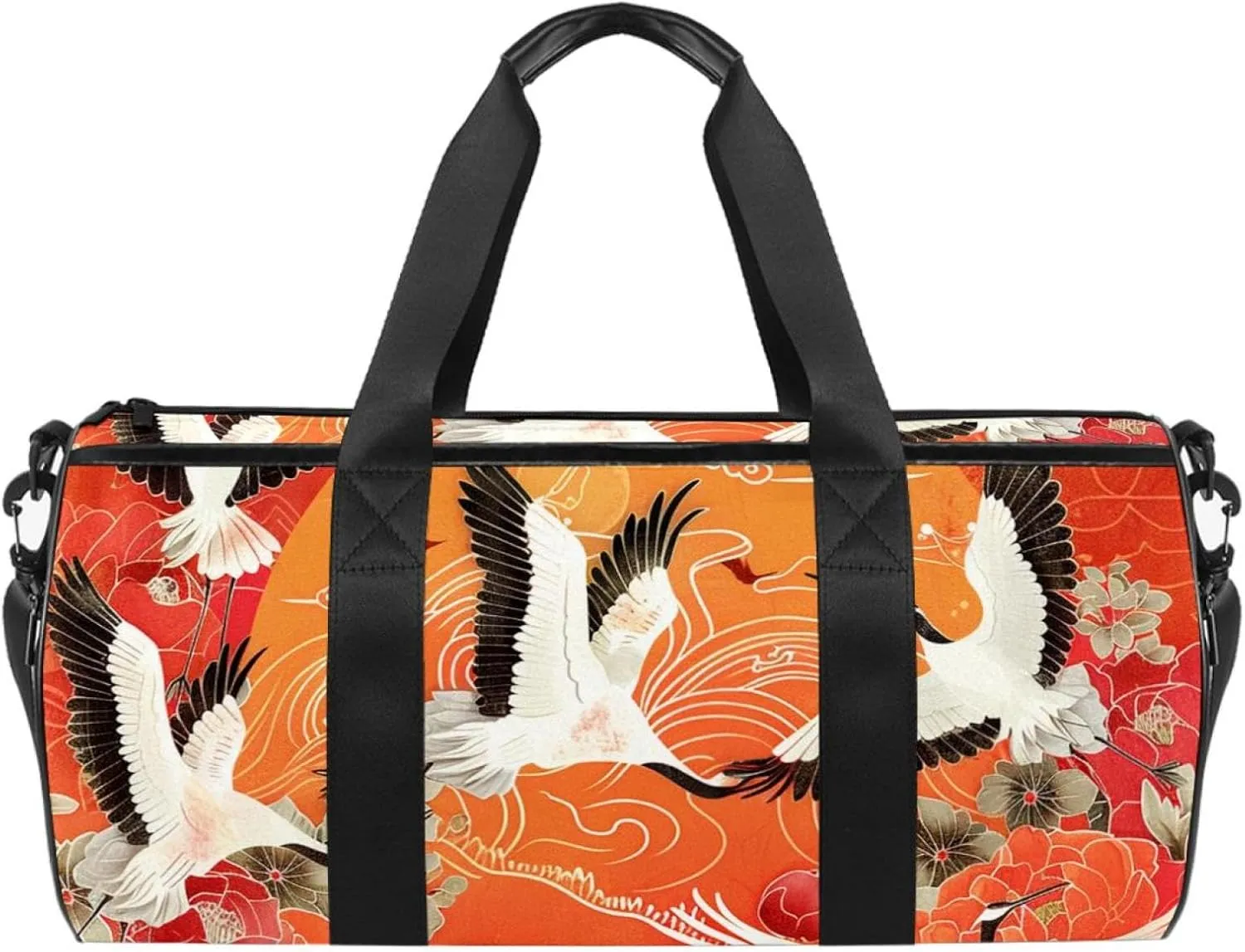 Gym Bags for Men,Travel Duffel Bags for Women,White Crane Peony Flower,Workout Bag