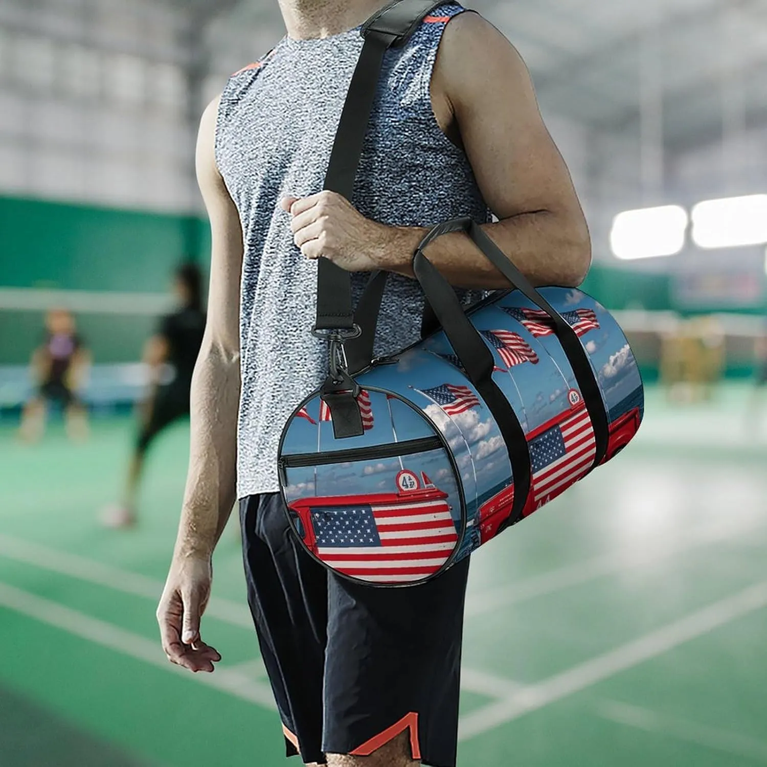 Gym Bags Small 4th Of July Patriotic Truck Duffel Bag Overnight Bag with Shoe Compartment Carryon Bag for Men Women
