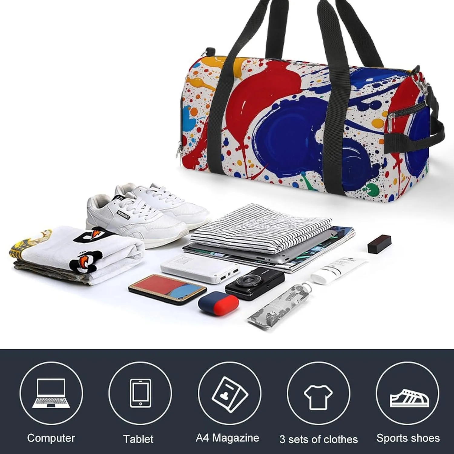 Gym Bags Small Abstract Paint Splashes Duffel Bag Overnight Bag with Shoe Compartment Carryon Bag for Men Women