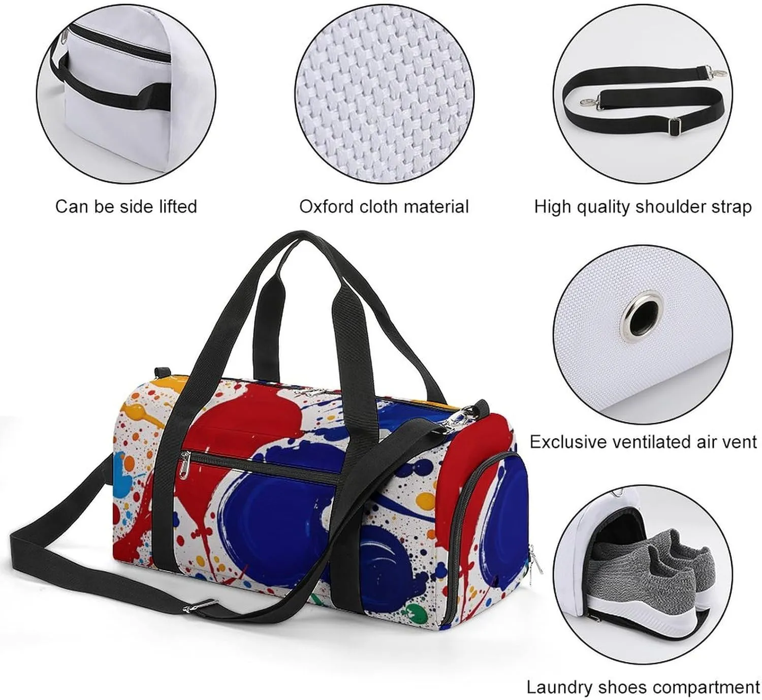 Gym Bags Small Abstract Paint Splashes Duffel Bag Overnight Bag with Shoe Compartment Carryon Bag for Men Women