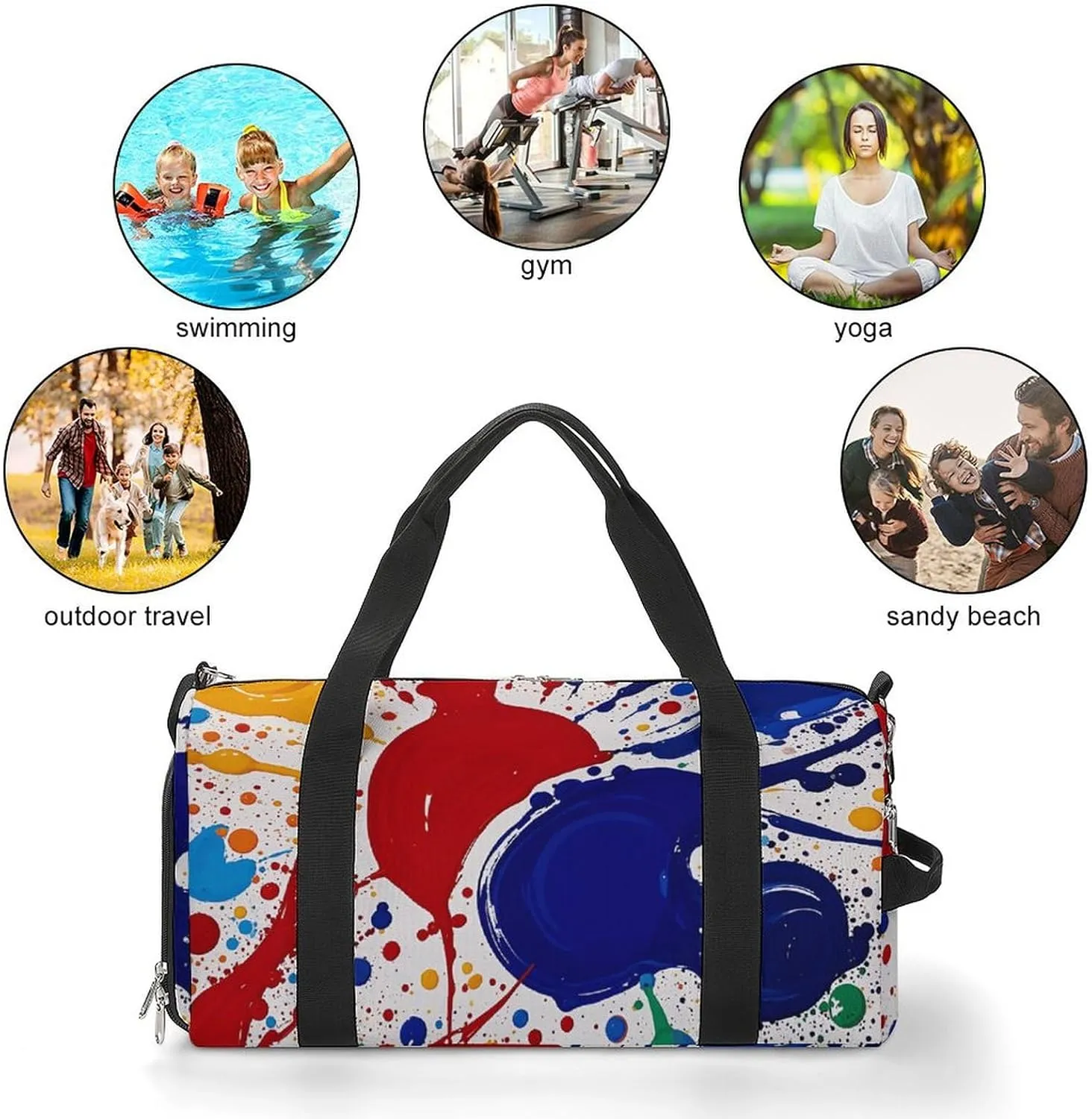 Gym Bags Small Abstract Paint Splashes Duffel Bag Overnight Bag with Shoe Compartment Carryon Bag for Men Women