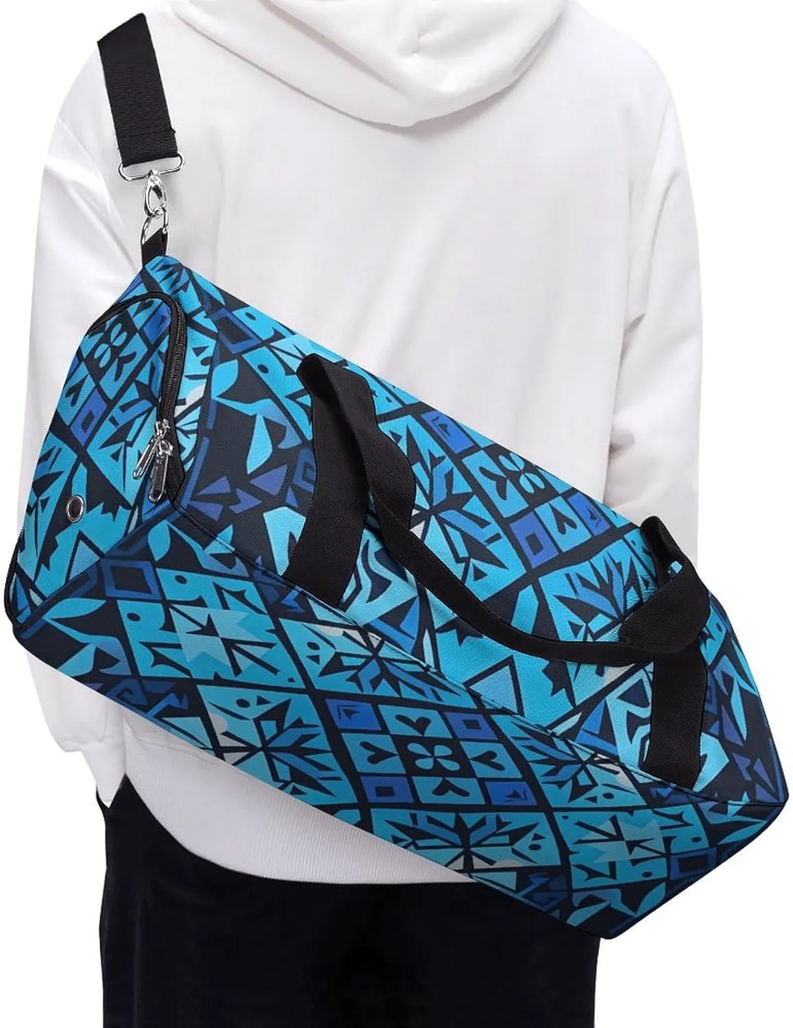 Gym Bags Small Blue Polynesian Maori Tribal Pattern Duffel Bag Overnight Bag with Shoe Compartment Carryon Bag for Men Women