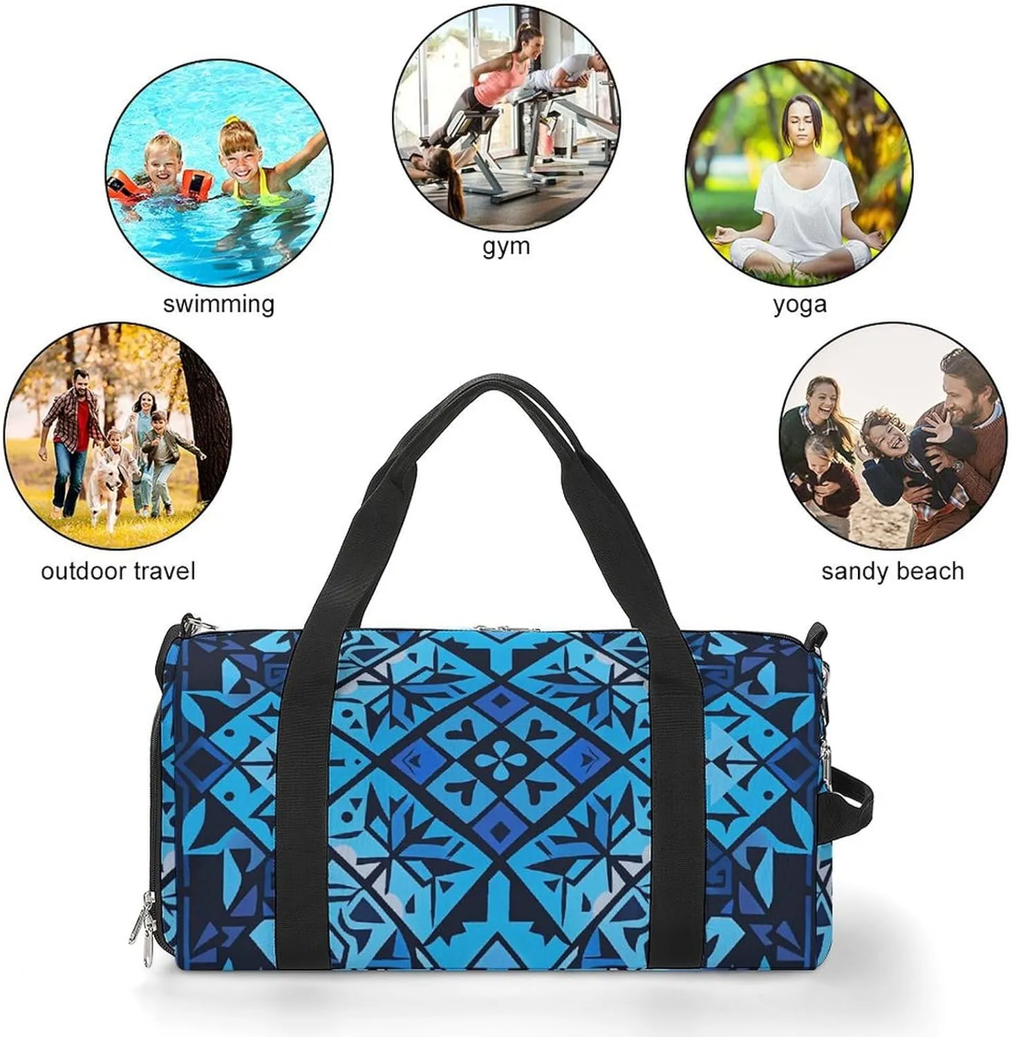 Gym Bags Small Blue Polynesian Maori Tribal Pattern Duffel Bag Overnight Bag with Shoe Compartment Carryon Bag for Men Women