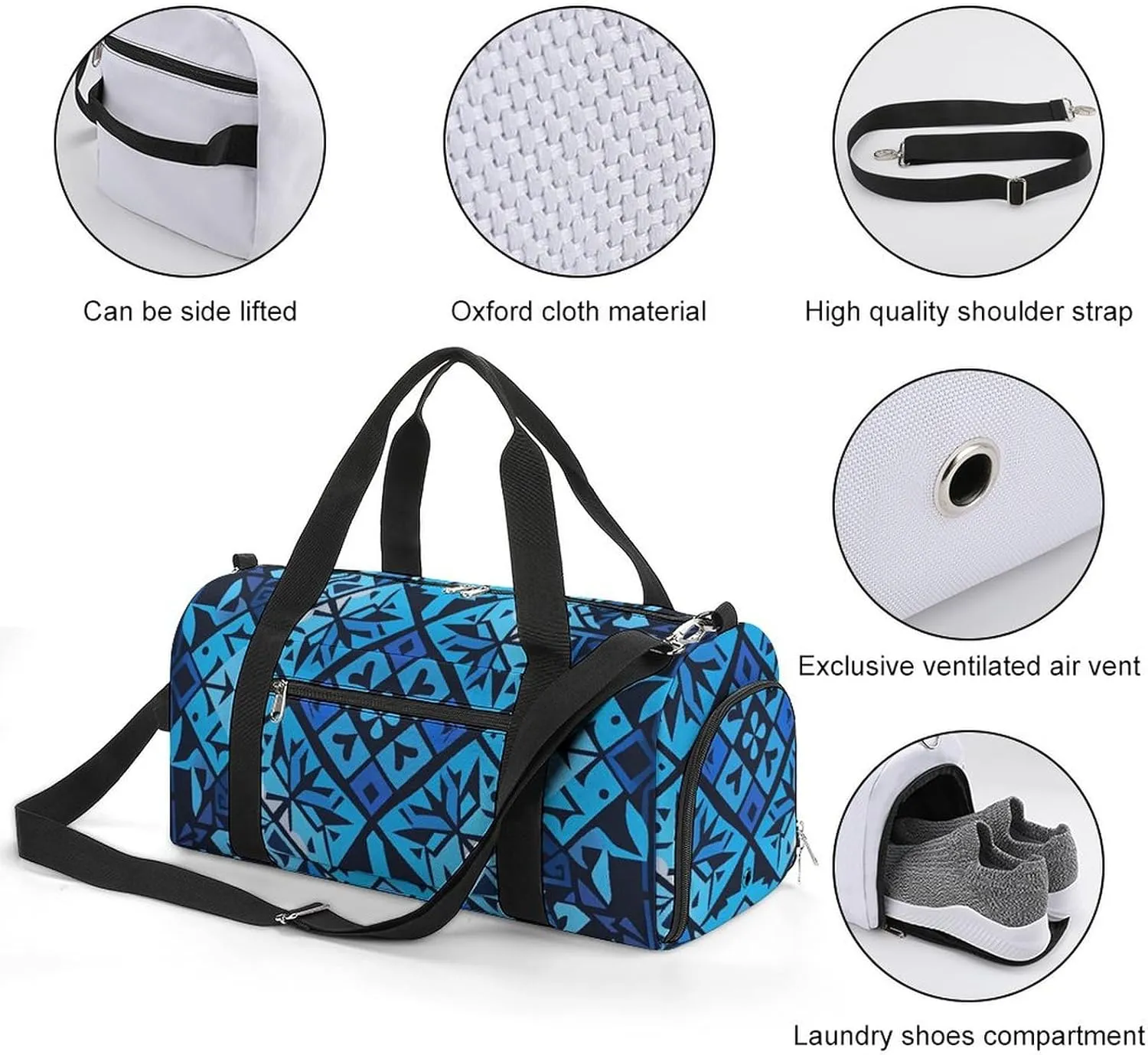 Gym Bags Small Blue Polynesian Maori Tribal Pattern Duffel Bag Overnight Bag with Shoe Compartment Carryon Bag for Men Women