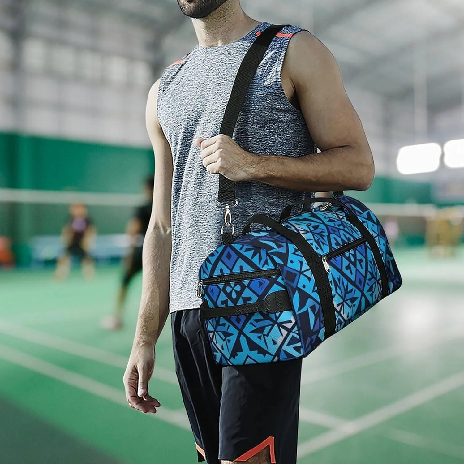 Gym Bags Small Blue Polynesian Maori Tribal Pattern Duffel Bag Overnight Bag with Shoe Compartment Carryon Bag for Men Women
