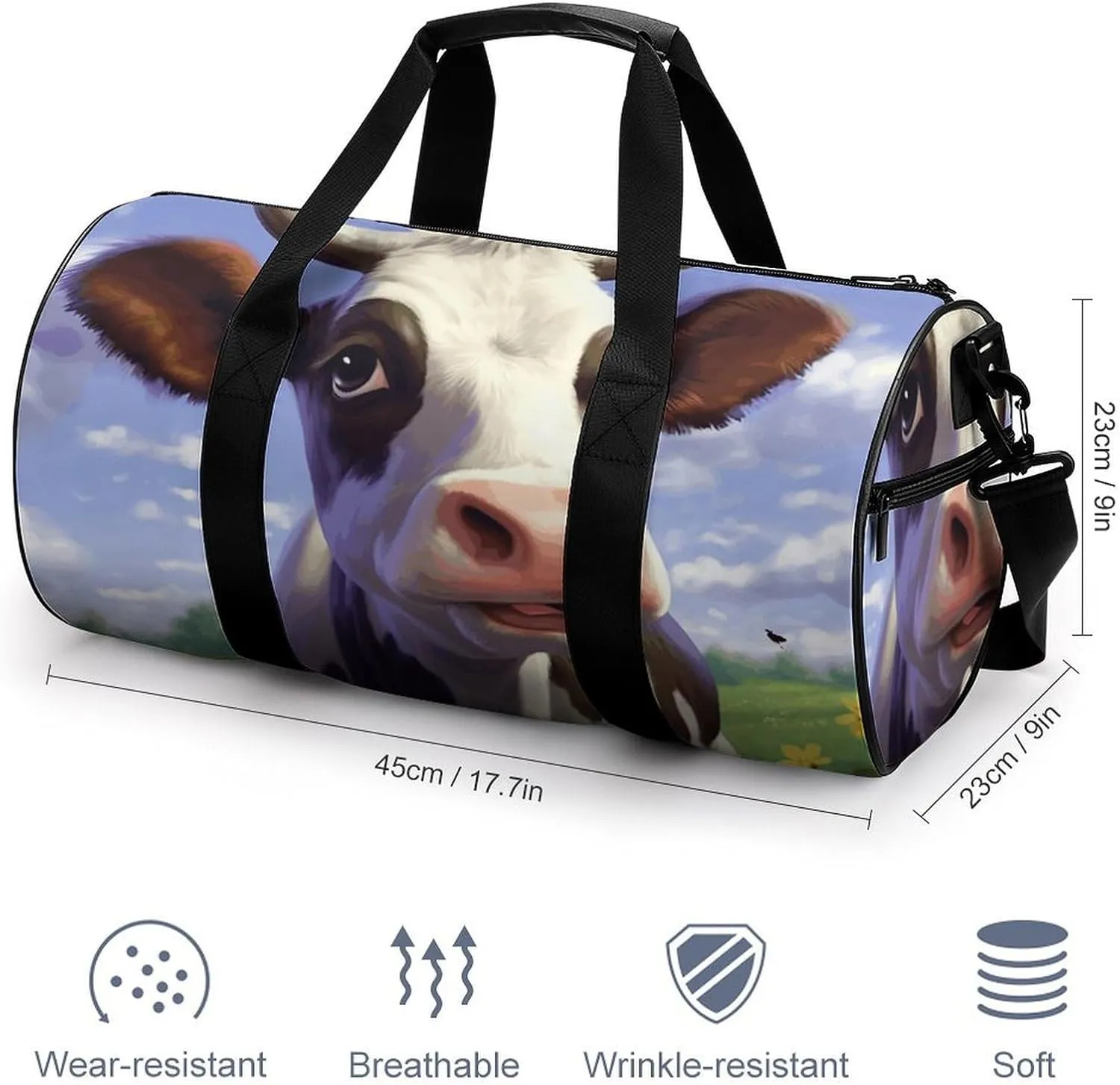 Gym Bags Small Cute Cow Duffel Bag Overnight Bag with Shoe Compartment Carryon Bag for Men Women