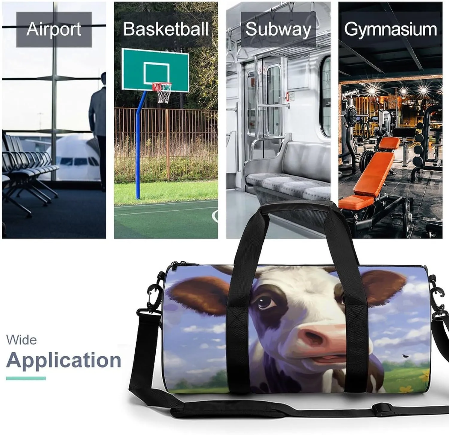 Gym Bags Small Cute Cow Duffel Bag Overnight Bag with Shoe Compartment Carryon Bag for Men Women