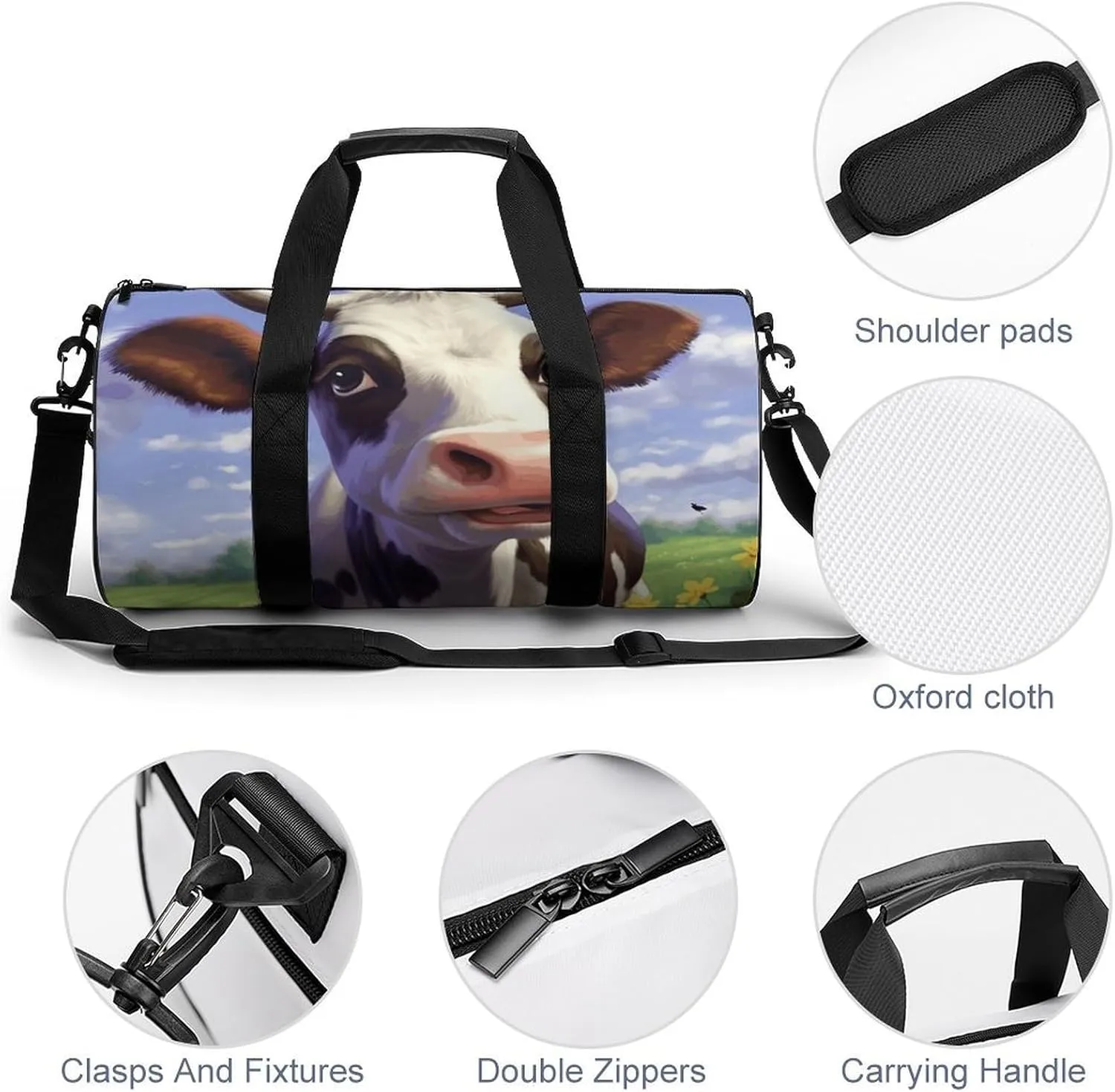 Gym Bags Small Cute Cow Duffel Bag Overnight Bag with Shoe Compartment Carryon Bag for Men Women
