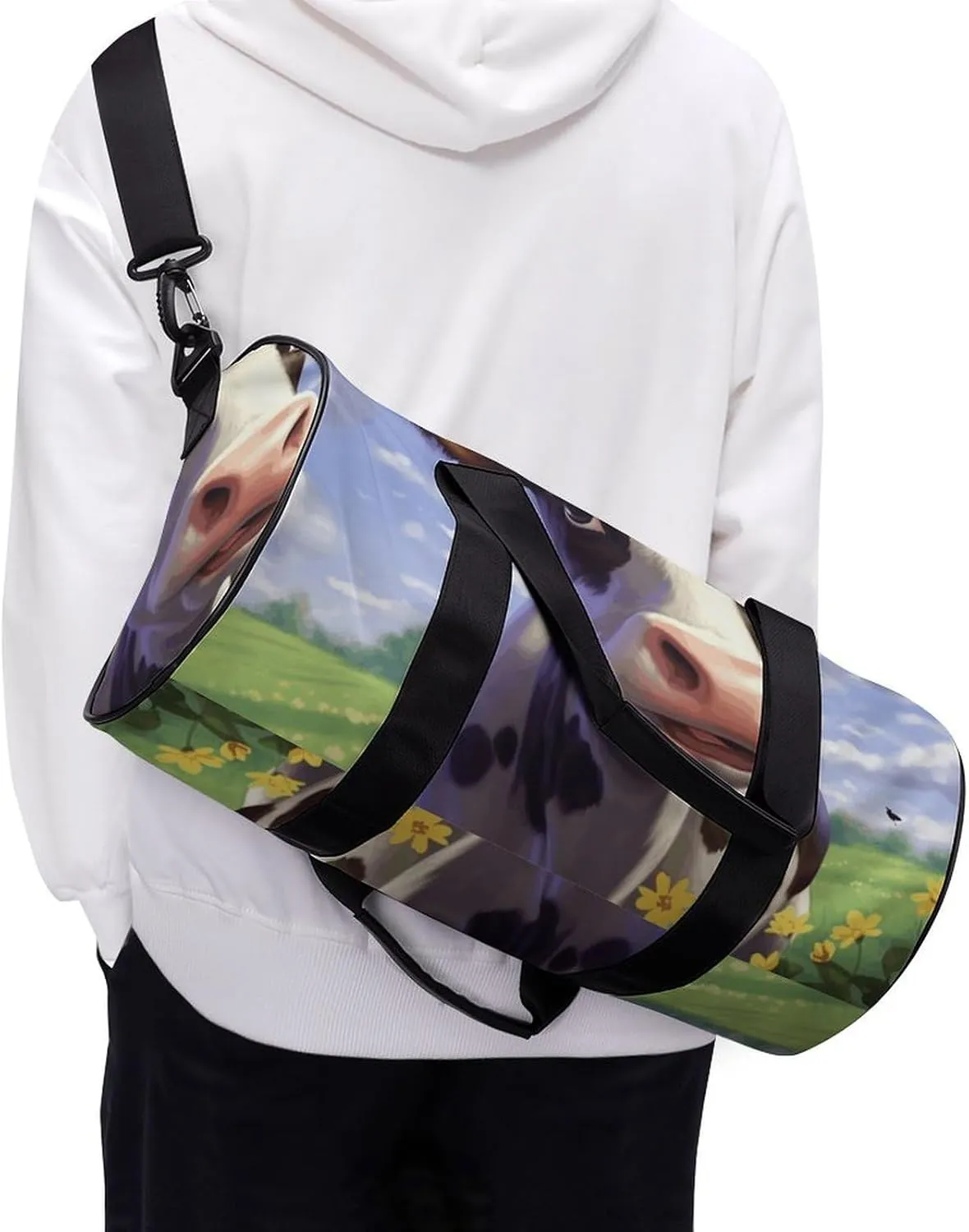 Gym Bags Small Cute Cow Duffel Bag Overnight Bag with Shoe Compartment Carryon Bag for Men Women