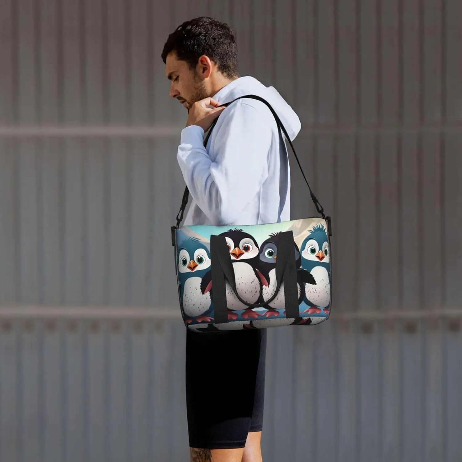 Gym Bags Small Five cute penguins Duffel Bag Overnight Bag with Shoe Compartment Carryon Bag for Men Women