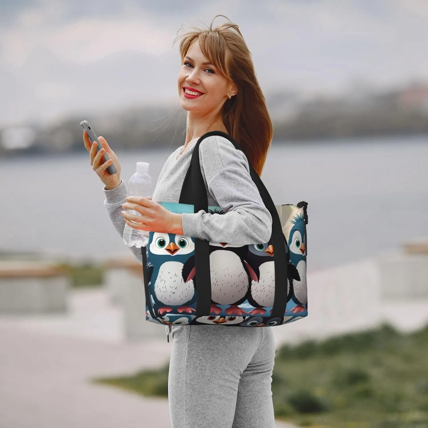 Gym Bags Small Five cute penguins Duffel Bag Overnight Bag with Shoe Compartment Carryon Bag for Men Women