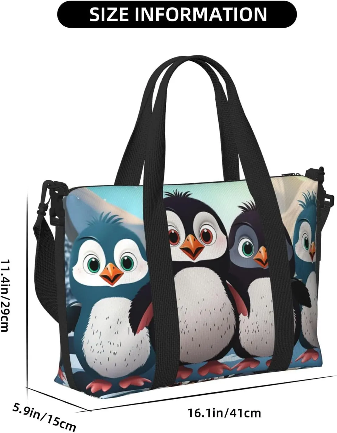 Gym Bags Small Five cute penguins Duffel Bag Overnight Bag with Shoe Compartment Carryon Bag for Men Women