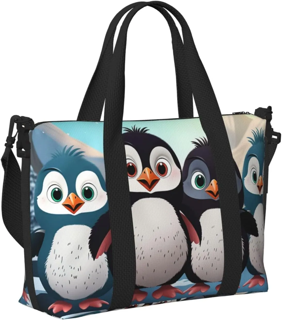 Gym Bags Small Five cute penguins Duffel Bag Overnight Bag with Shoe Compartment Carryon Bag for Men Women