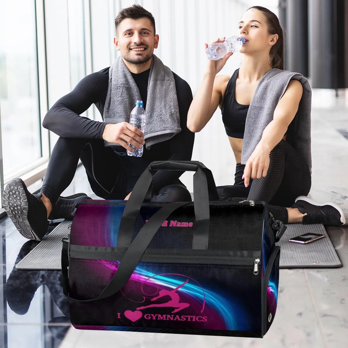Gymnastics Dance Bag Personalized Duffel Bag Travel Weekender Overnight Bag Custom Name Team Gift Lightweight Waterproof Sport Gym Bag Collapsible Carry on Tote Bag Pink Blue