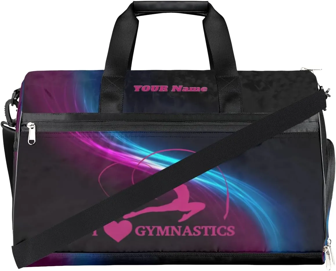 Gymnastics Dance Bag Personalized Duffel Bag Travel Weekender Overnight Bag Custom Name Team Gift Lightweight Waterproof Sport Gym Bag Collapsible Carry on Tote Bag Pink Blue