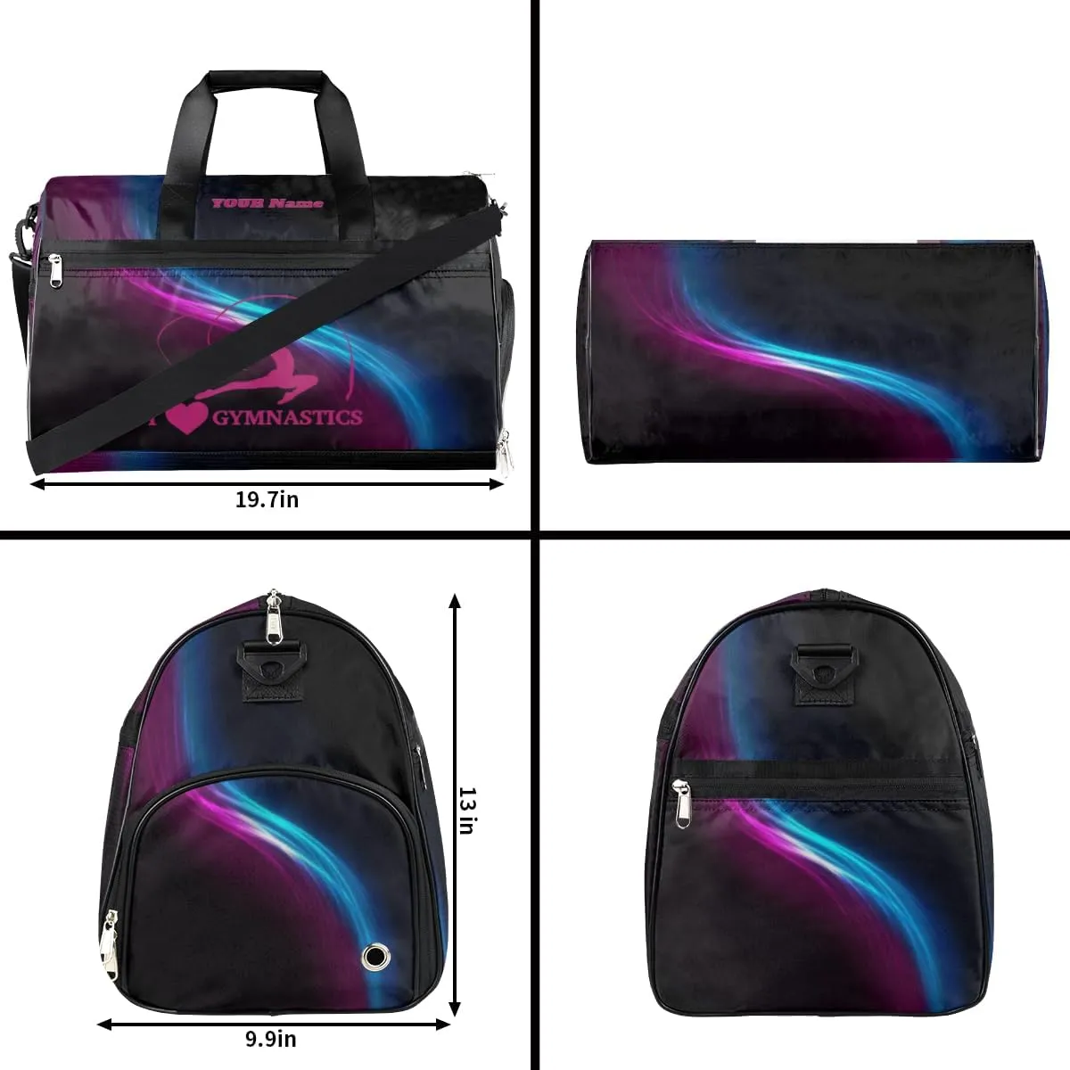 Gymnastics Dance Bag Personalized Duffel Bag Travel Weekender Overnight Bag Custom Name Team Gift Lightweight Waterproof Sport Gym Bag Collapsible Carry on Tote Bag Pink Blue