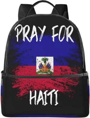 Haiti Flag Pray For Haiti Casual Backpacks Laptop Backpack Carry-on Daypack Sports Travel Rucksack Lightweight Working Bag for Outdoor Hiking Cycling Walking