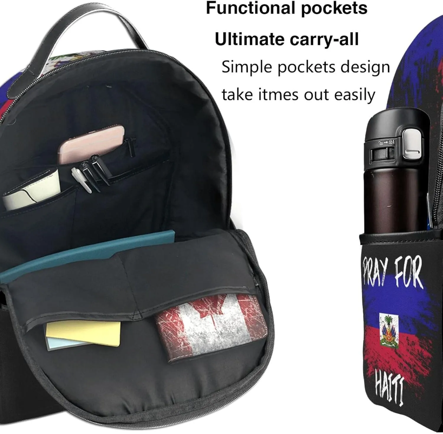 Haiti Flag Pray For Haiti Casual Backpacks Laptop Backpack Carry-on Daypack Sports Travel Rucksack Lightweight Working Bag for Outdoor Hiking Cycling Walking