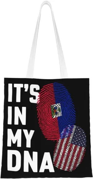 Haiti It's in My DNA Tote Bag for Women Canvas Shopping Bags Reusable Large Capacity Casual Shoulder Handbags Grocery Bags DIY Gift Bags