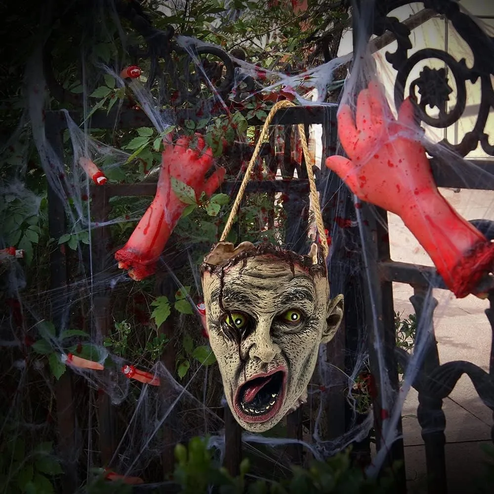 Halloween Zombie Head Candy Tote Bag Trick or Treat Tote Bag Candy Scary Evil Hanging Bloody Vampire Head Candy Totes Latex Party Supplies Party Favor Goodie Bags Candy Sack