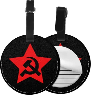 Hammer and Sickle Round Leather Luggage Tags for Travel Bags Backpacks Handbags,3.7in