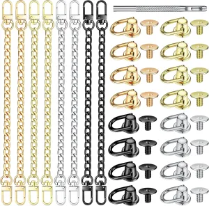 Hanaive 8 Pcs Purse Chain Strap Extender 16 Pcs Studs Rivets D Ring for Purse 7.9 Inch Flat Chain with Post Head Buttons Accessories with Hole Punch for DIY Wallet Handbags Tumblers Craft, 4 Colors