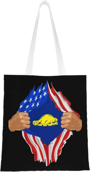 Hand Tear Flag Of Oregon Reverse Tote Bag for Women Canvas Shopping Bags Reusable Large Capacity Casual Shoulder Handbags Grocery Bags DIY Gift Bags
