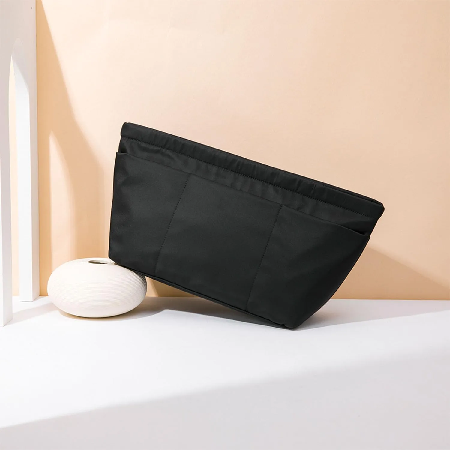 Handbag Organizer Insert Bag Tote Shaper Bag Large Purse Organizer Insert Lightweight & Durable Nylon inner bag (L, black)