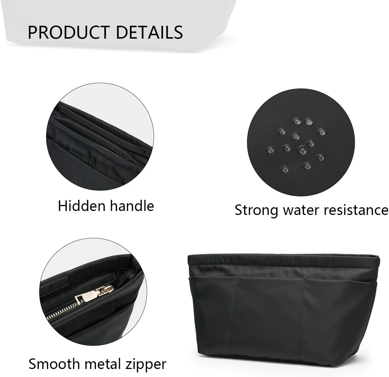 Handbag Organizer Insert Bag Tote Shaper Bag Large Purse Organizer Insert Lightweight & Durable Nylon inner bag (L, black)