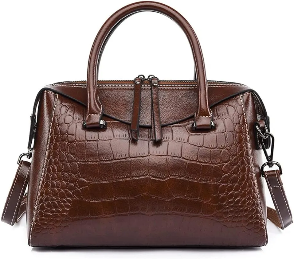 Handbags and Purse for Women Crocodile Pattern Oil Wax Faux Leather Satchel Tote Bags Top Handle Handbag Shoulder Bag