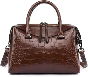 Handbags and Purse for Women Crocodile Pattern Oil Wax Faux Leather Satchel Tote Bags Top Handle Handbag Shoulder Bag