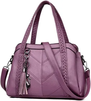 Handbags Fashion Women Shoulder Bag Leather Crossbody Handbags with Tassel for Stylish Women(Purple)