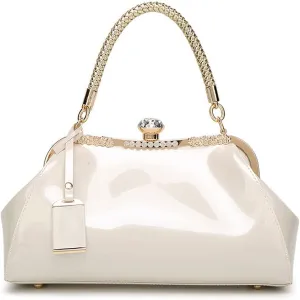 Handbags for Women Leather Top Handle Purse Crystal Buckle Satchel Bag Evening Tote Bags Shoulder Bag Wedding