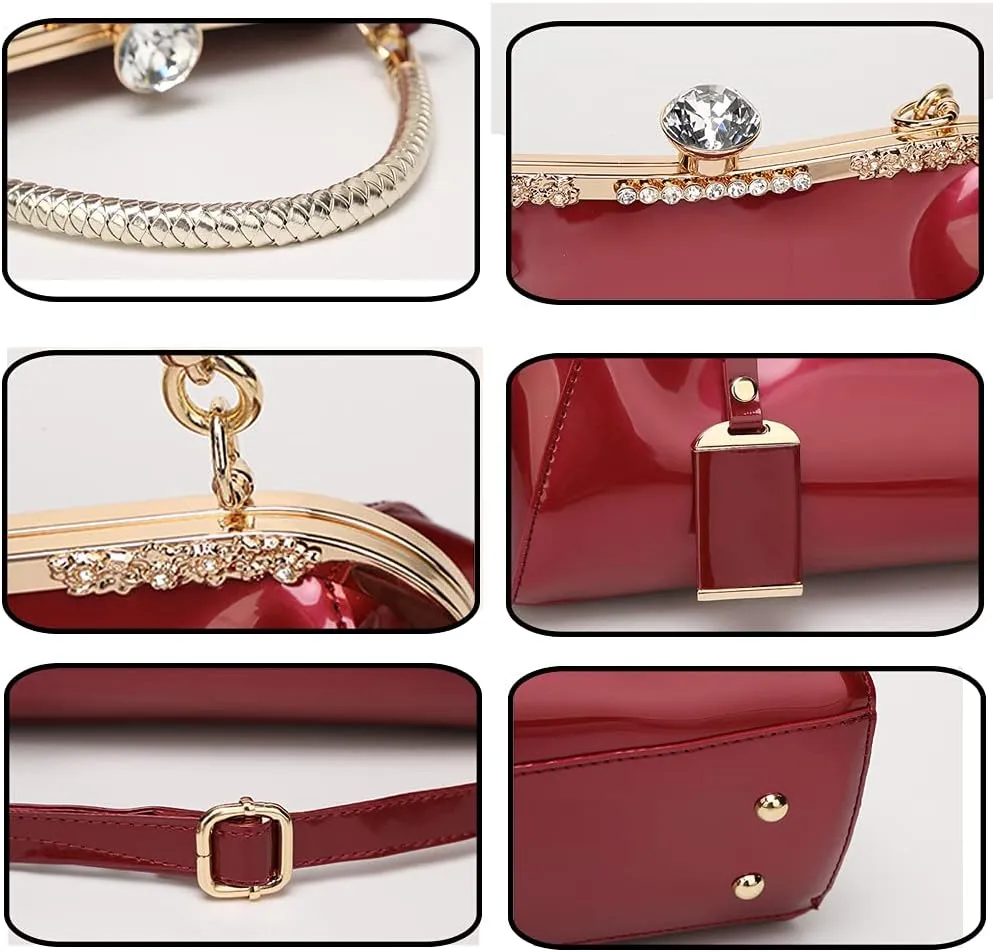 Handbags for Women Leather Top Handle Purse Crystal Buckle Satchel Bag Evening Tote Bags Shoulder Bag Wedding