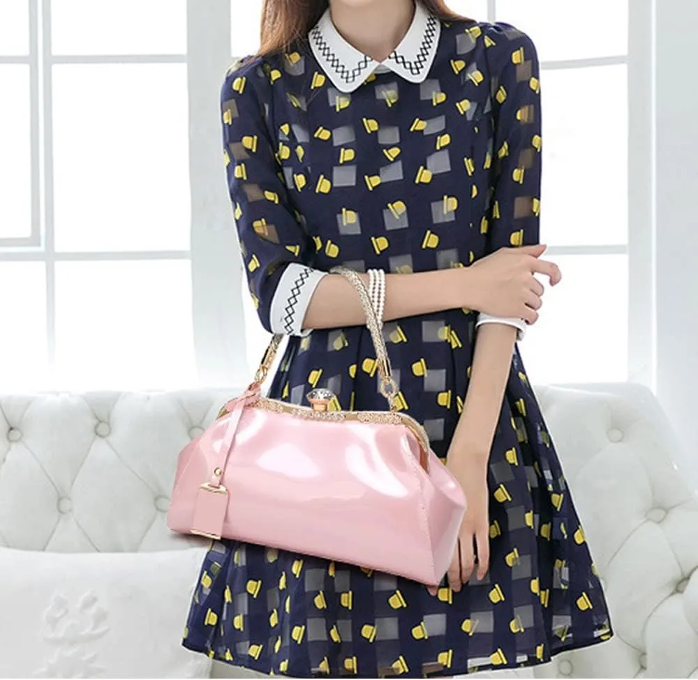 Handbags for Women Leather Top Handle Purse Crystal Buckle Satchel Bag Evening Tote Bags Shoulder Bag Wedding