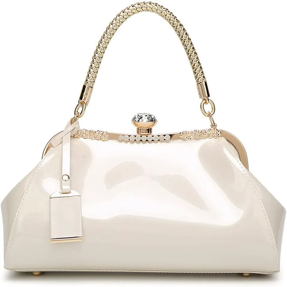 Handbags for Women Leather Top Handle Purse Crystal Buckle Satchel Bag Evening Tote Bags Shoulder Bag Wedding
