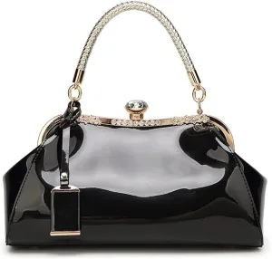 Handbags for Women Leather Top Handle Purse Crystal Buckle Satchel Bag Evening Tote Bags Shoulder Bag Wedding