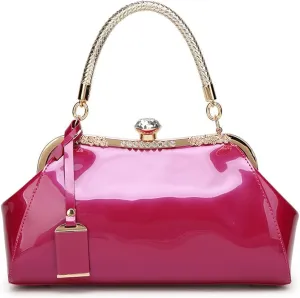 Handbags for Women Leather Top Handle Purse Crystal Buckle Satchel Bag Evening Tote Bags Shoulder Bag Wedding
