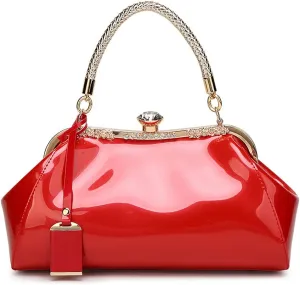 Handbags for Women Leather Top Handle Purse Crystal Buckle Satchel Bag Evening Tote Bags Shoulder Bag Wedding