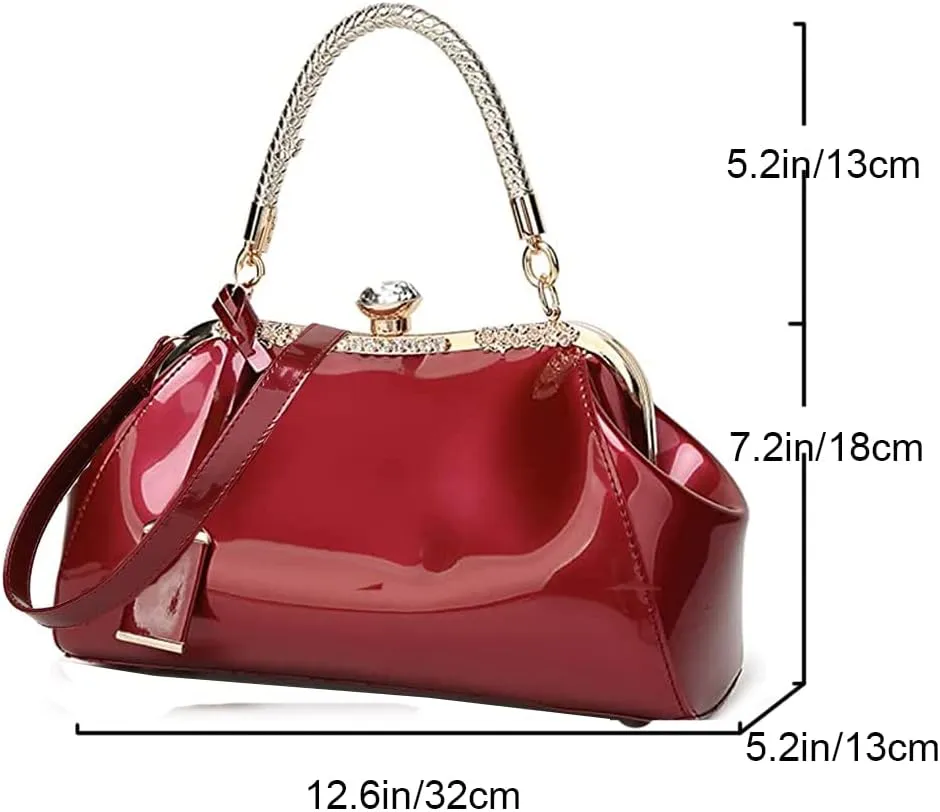 Handbags for Women Leather Top Handle Purse Crystal Buckle Satchel Bag Evening Tote Bags Shoulder Bag Wedding