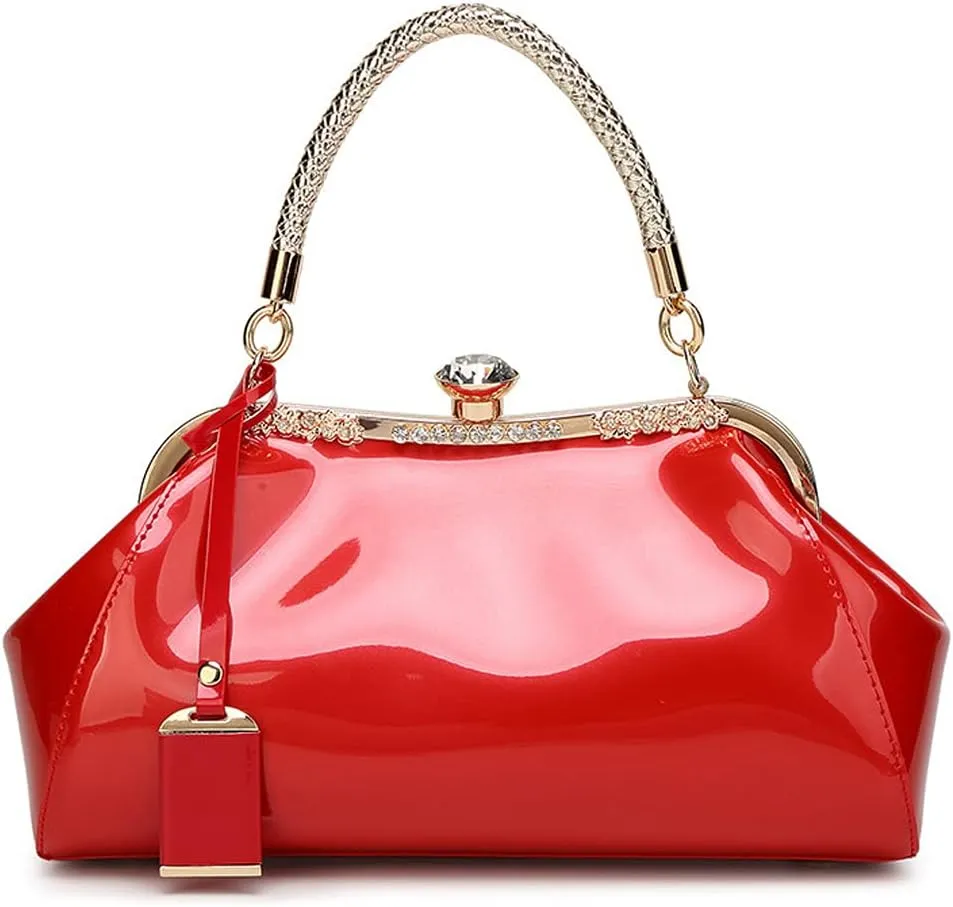 Handbags for Women Leather Top Handle Purse Crystal Buckle Satchel Bag Evening Tote Bags Shoulder Bag Wedding