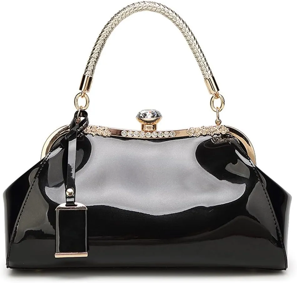 Handbags for Women Leather Top Handle Purse Crystal Buckle Satchel Bag Evening Tote Bags Shoulder Bag Wedding