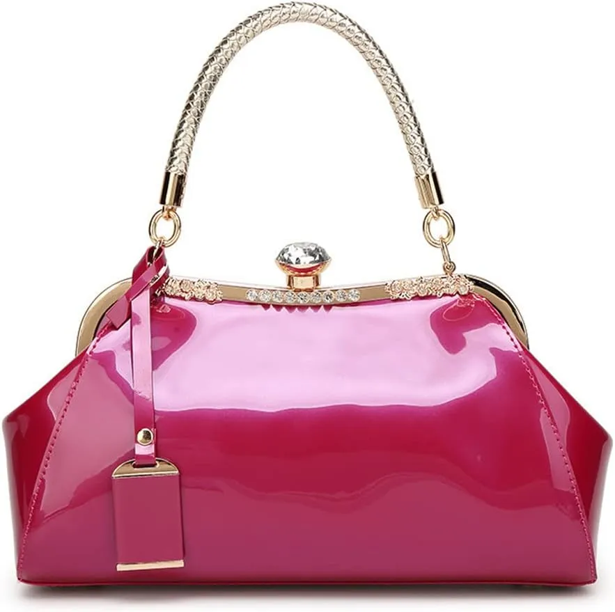Handbags for Women Leather Top Handle Purse Crystal Buckle Satchel Bag Evening Tote Bags Shoulder Bag Wedding