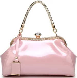 Handbags for Women Leather Top Handle Purse Crystal Buckle Satchel Bag Evening Tote Bags Shoulder Bag Wedding