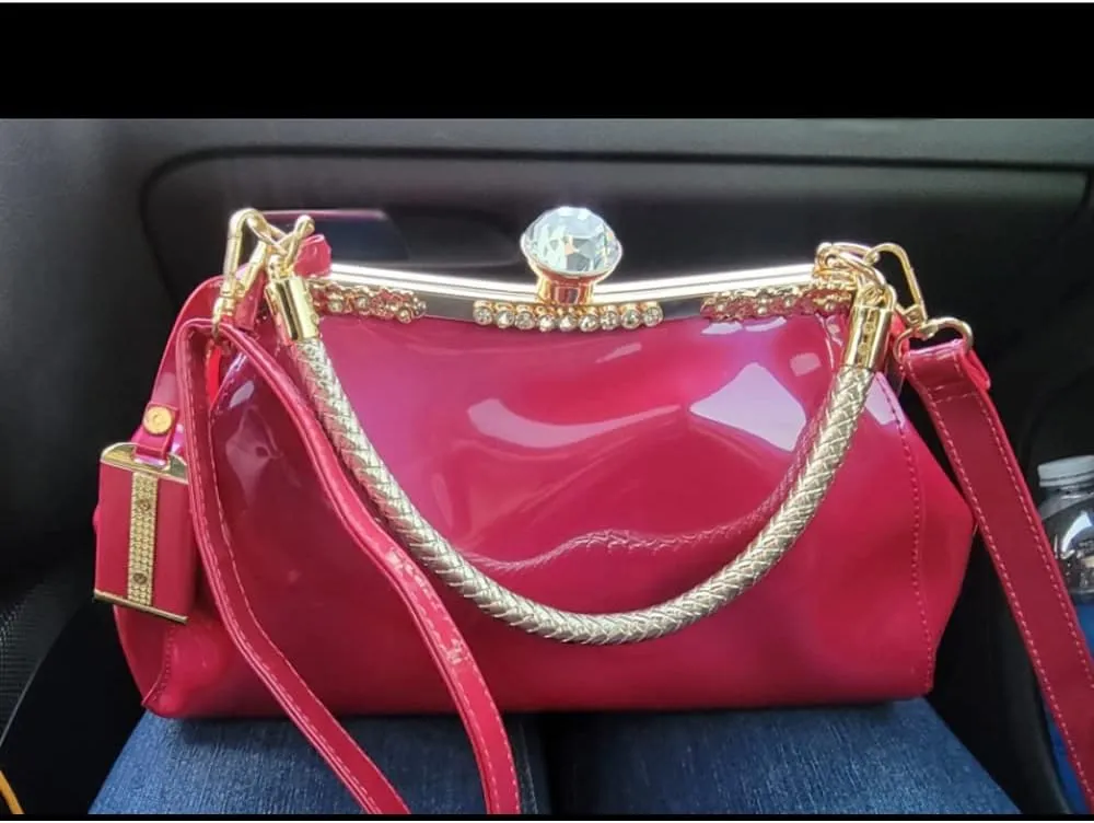 Handbags for Women Leather Top Handle Purse Crystal Buckle Satchel Bag Evening Tote Bags Shoulder Bag Wedding