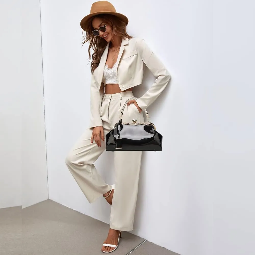 Handbags for Women Leather Top Handle Purse Crystal Buckle Satchel Bag Evening Tote Bags Shoulder Bag Wedding