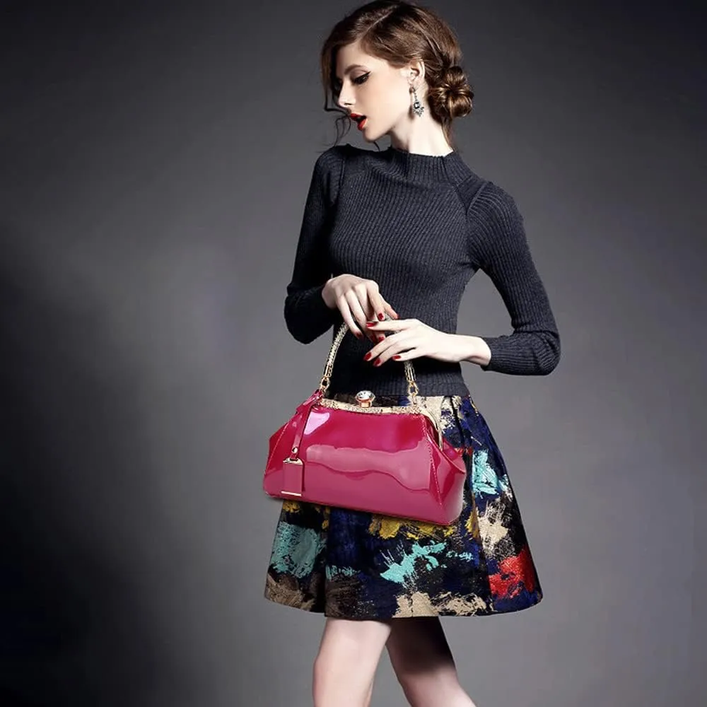 Handbags for Women Leather Top Handle Purse Crystal Buckle Satchel Bag Evening Tote Bags Shoulder Bag Wedding