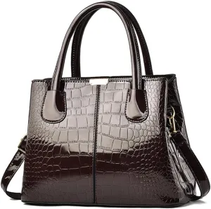 Handbags for Women Top Handle Bags Patent Leather Satchel Crocodile Pattern Tote Bags Ladies Shoulder Crossbody Bag