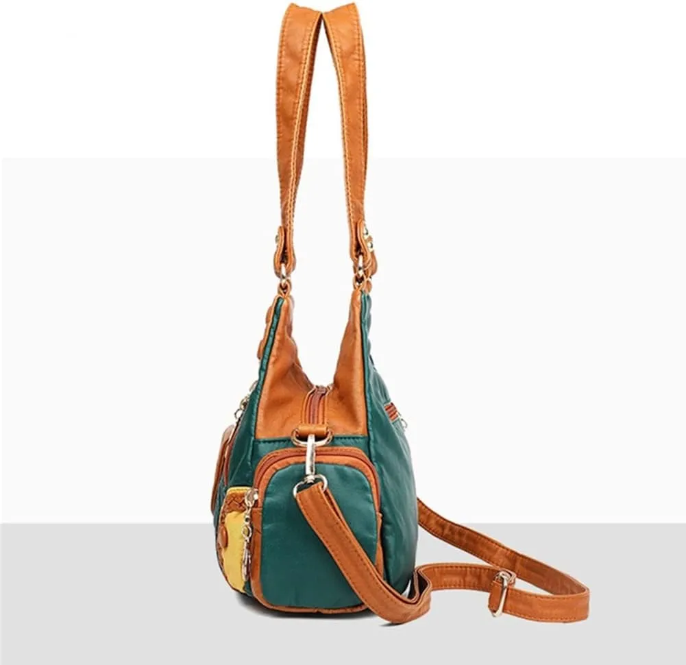 Handbags for Women Washed Faux Leather Crossbody Bag Hobo Shoulder Bag Stylish Rivet Satchel Purse with Crossbody Strap Green