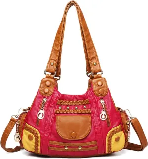 Handbags for Women Washed Faux Leather Crossbody Bag Hobo Shoulder Bag Stylish Rivet Satchel Purse with Crossbody Strap Green